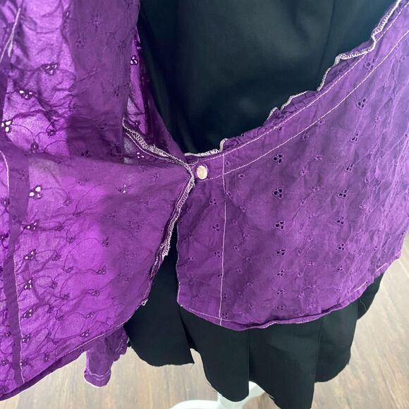White Stag Whimsygoth Front Tie Purple Berry Pink Cotton Lace Wrap Blouse Top L - Picture 7 of 8